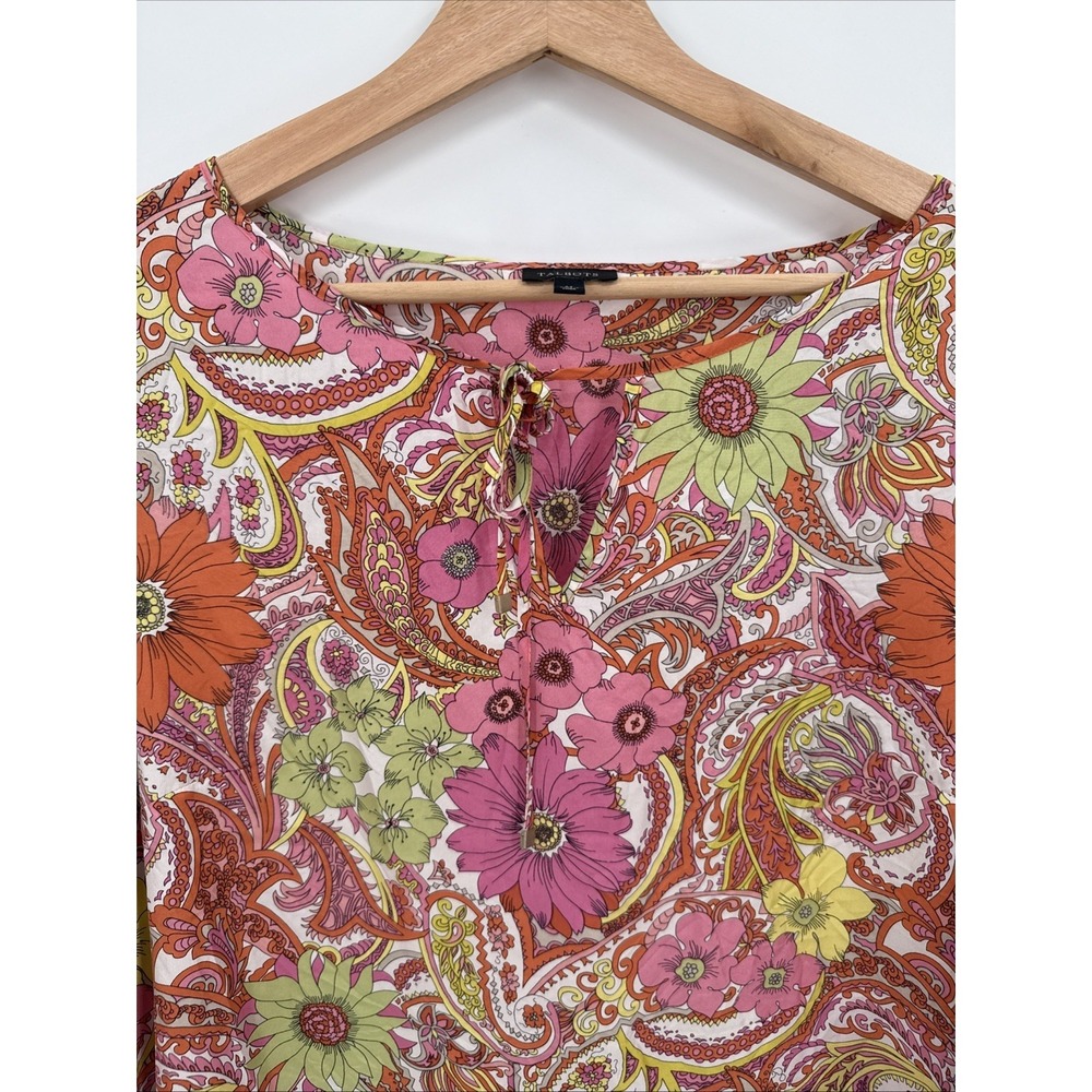 Talbots Womens 100% Silk Floral Paisley Multicolor Blouse Top Size Medium Boho - Picture 5 of 11